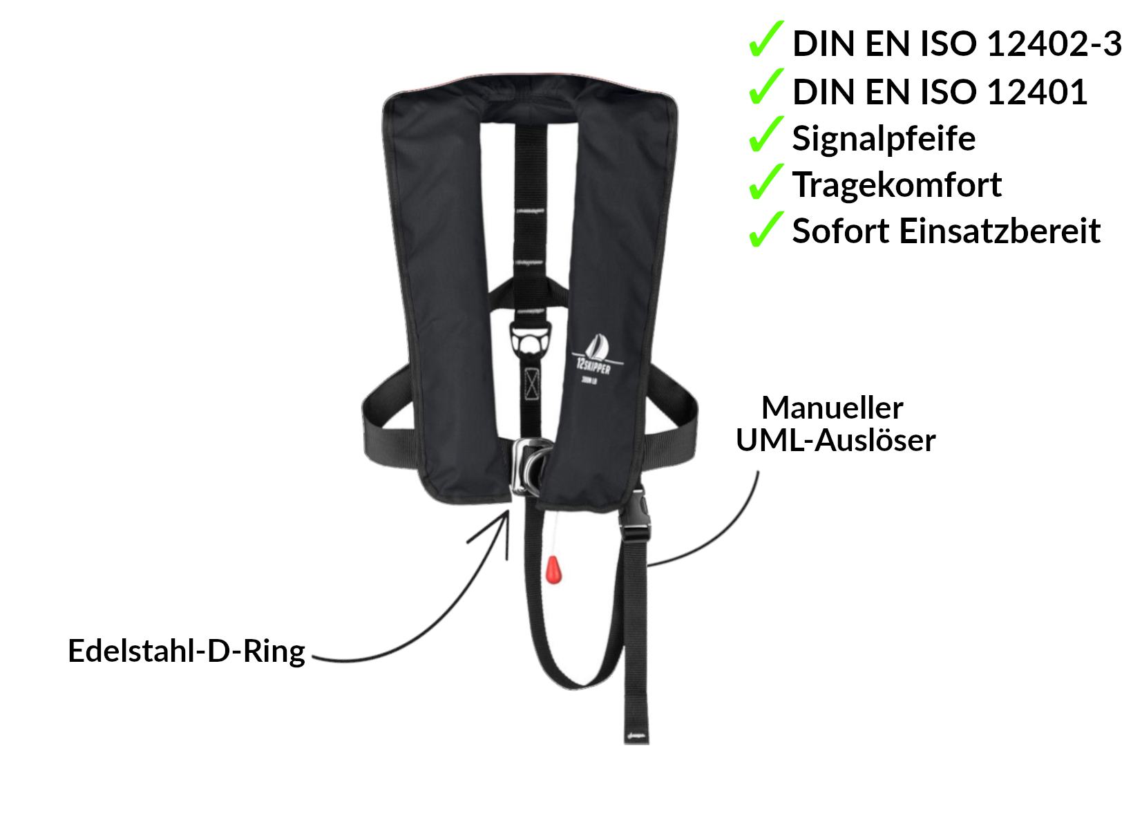 Set van 2: 12skipper automatisch reddingsvest 300N ISO met harnas, zwart