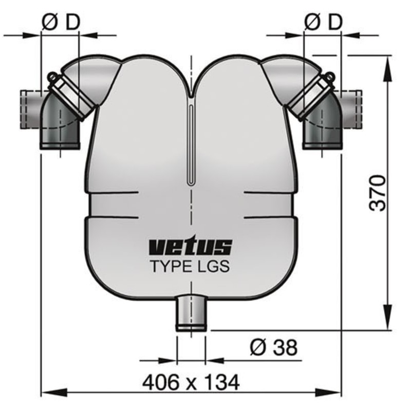Vetus Uitlaatgasafscheider 38 50mm Aansluiting.