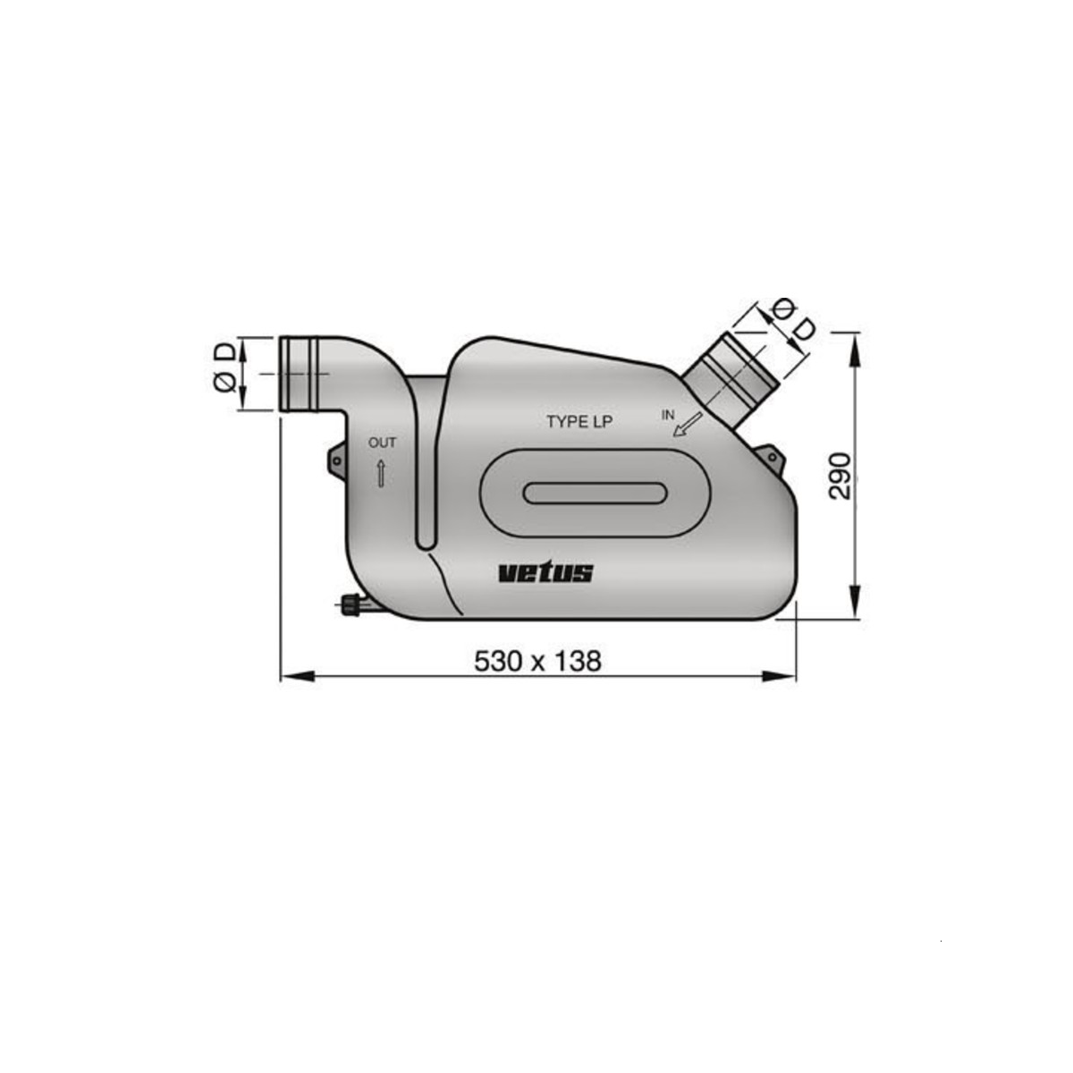 Vetus waterlock voor uitlaagslangen met een binnendiameter van 50mm