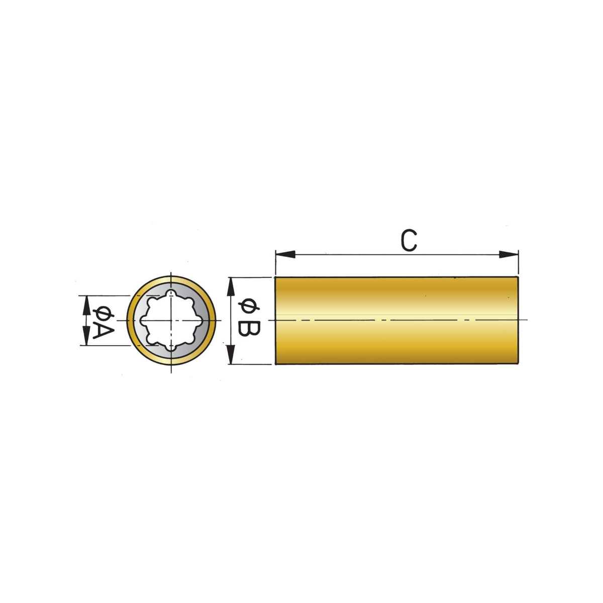 Vetus Rubber Lager met Messing Mantel 40mm