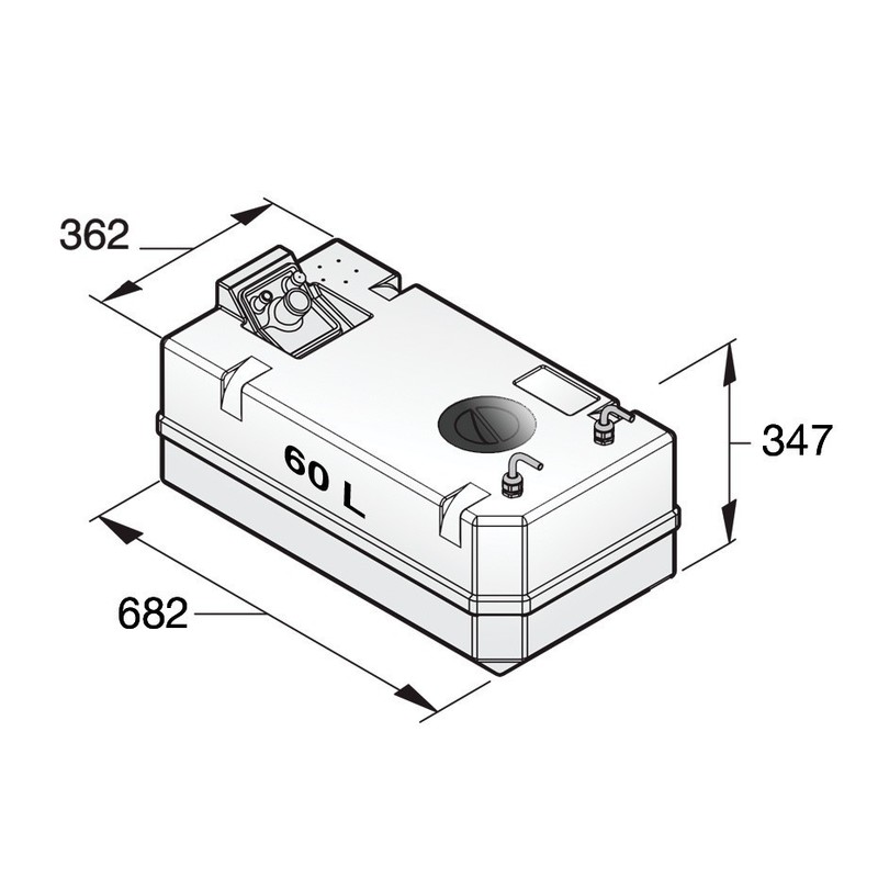 Vetus diesel tank 60l cpl. 8mm aansluiting