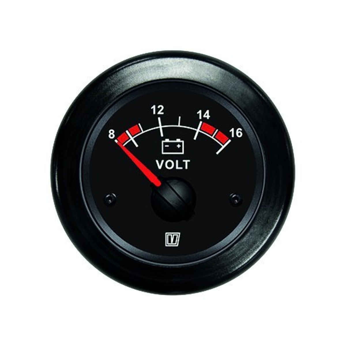 Vetus Voltmeter, zwart, 12 Volt 52 mm doorsnede