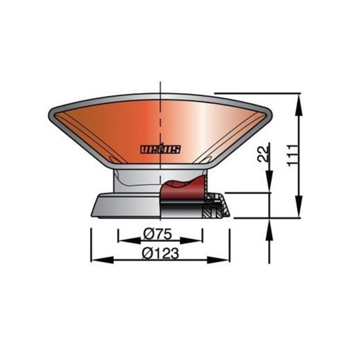 Vetus ventilatorkap DON316R, roestvrij staal, rode binnenkant