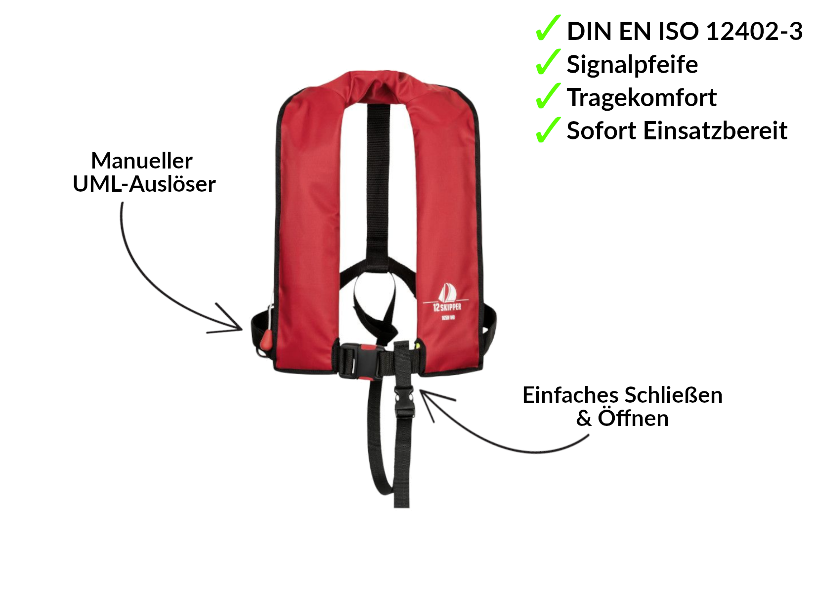 Set van 2: 12skipper automatisch reddingsvest 165N ISO, rood
