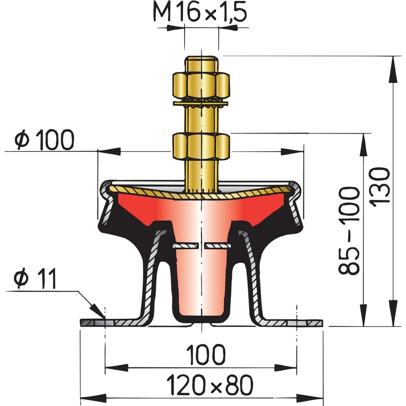 Vetus flexibele motorsteun type MITSTEUN