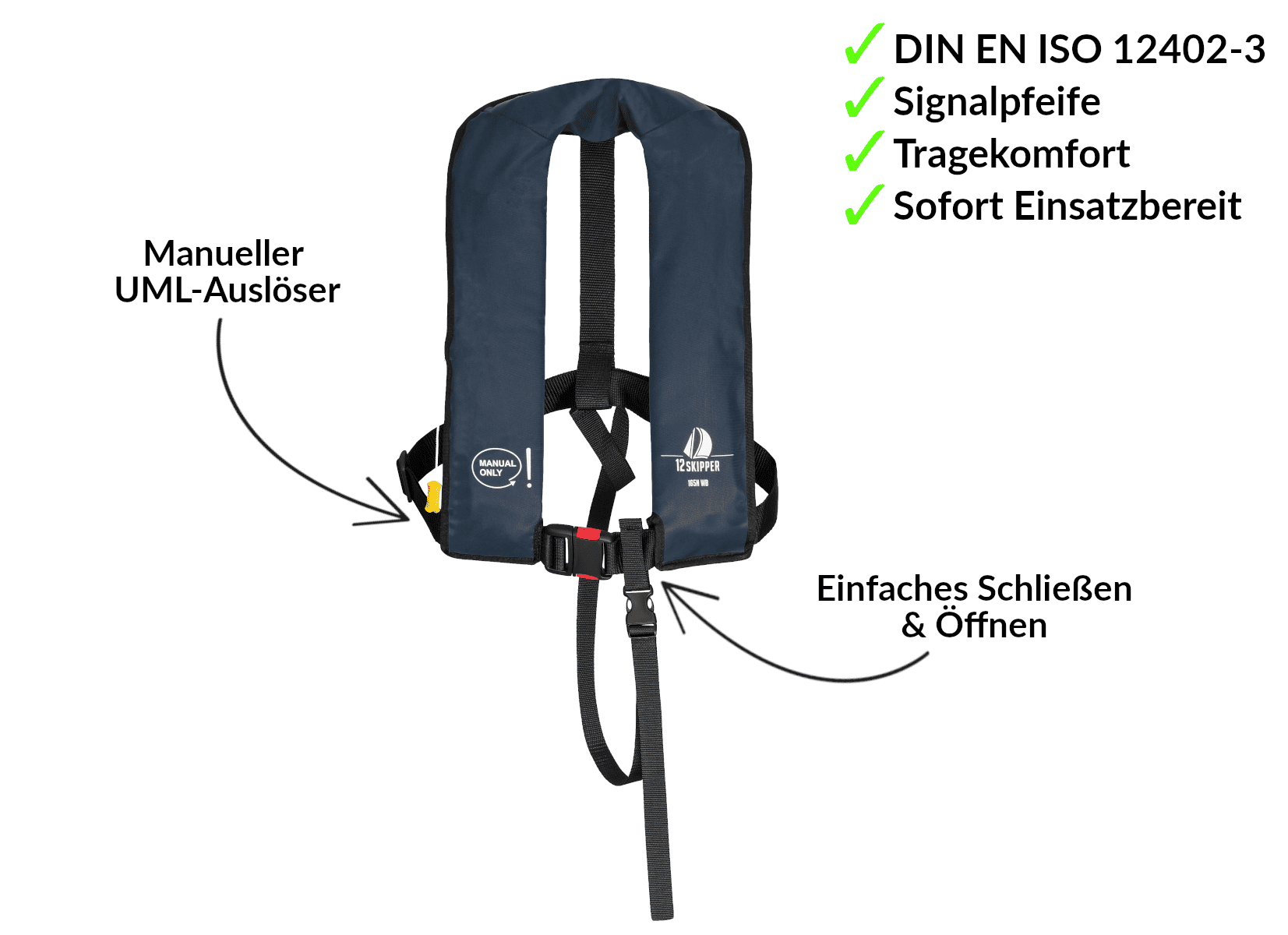 Set van 4: 12skipper handmatige reddingsvest 165N ISO, navy, inclusief herlaadset