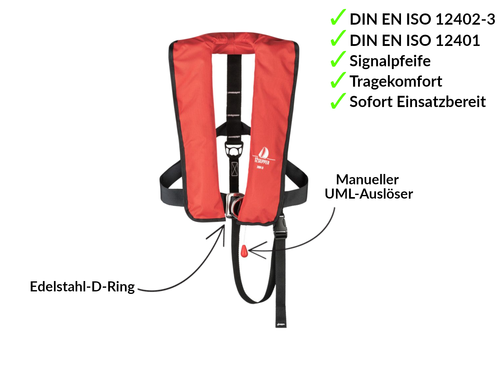 Set van 2: 12skipper automatisch reddingsvest 300N ISO met harnas, rood