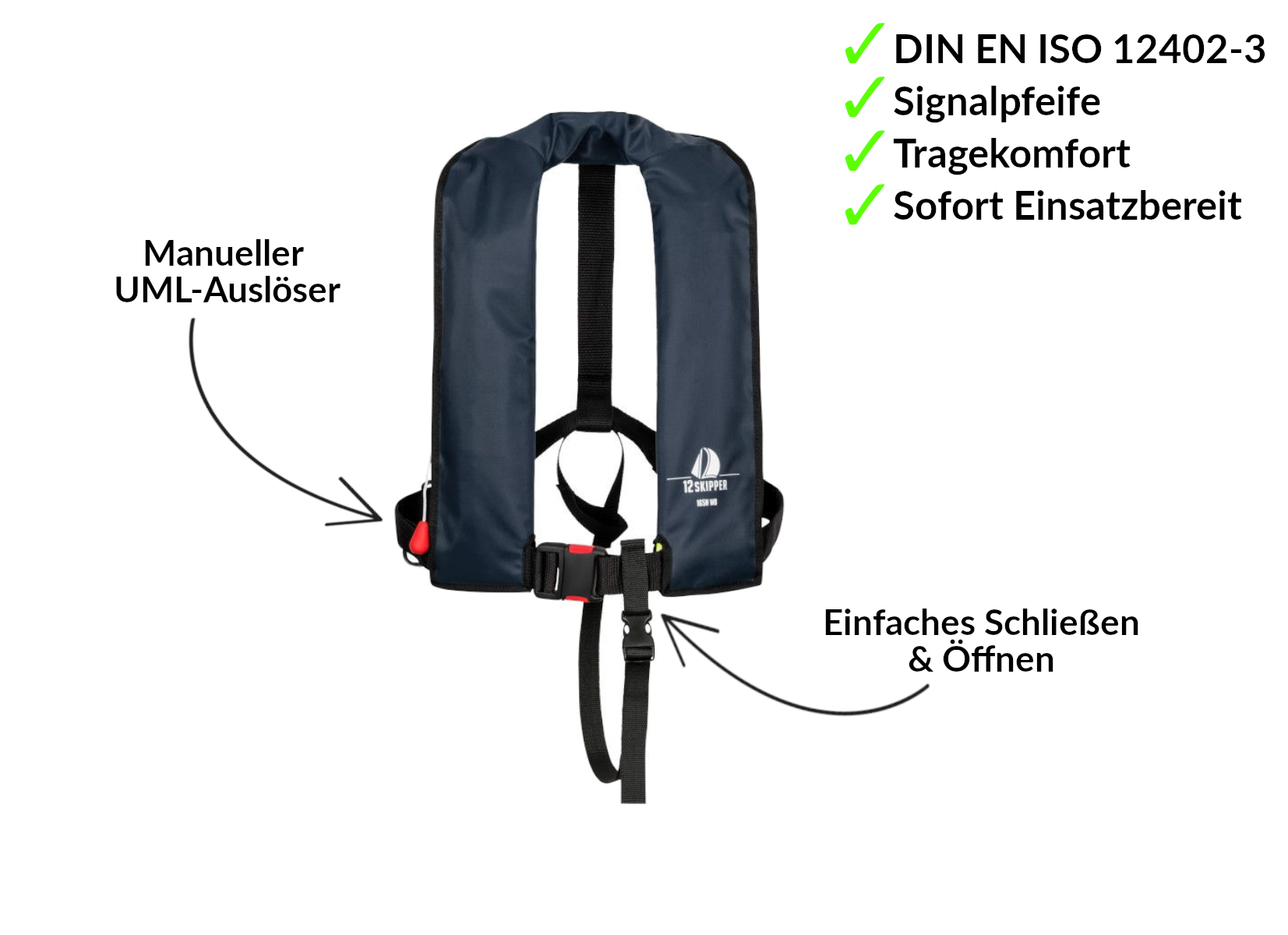 Set van 4: 12skipper automatisch reddingsvest 165N ISO, marineblauw