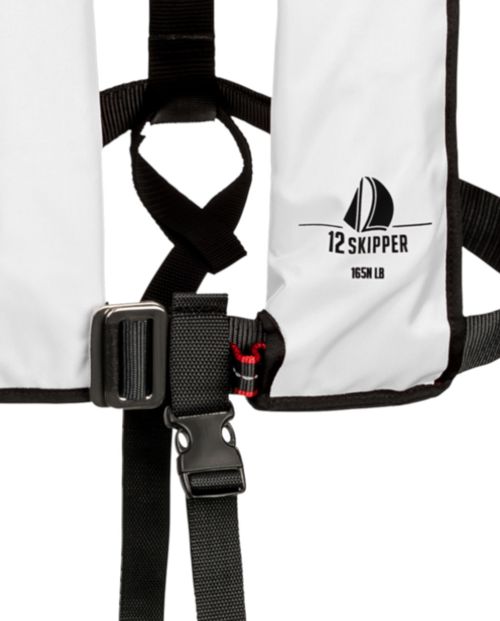 Set van 4: 12skipper automatisch reddingsvest 165N ISO met harnas, wit, en herlaadset