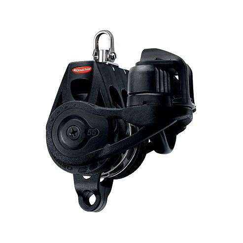 Ronstan Orbit Block Serie 55 RT - grootschoot drieschijfs blok met wartel, hondsvot, klem, automatisch & handmatig