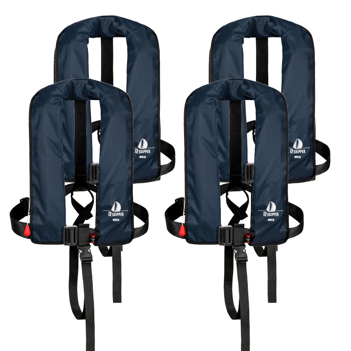 Set van 4: 12skipper automatisch reddingsvest 165N ISO met harnas, marineblauw