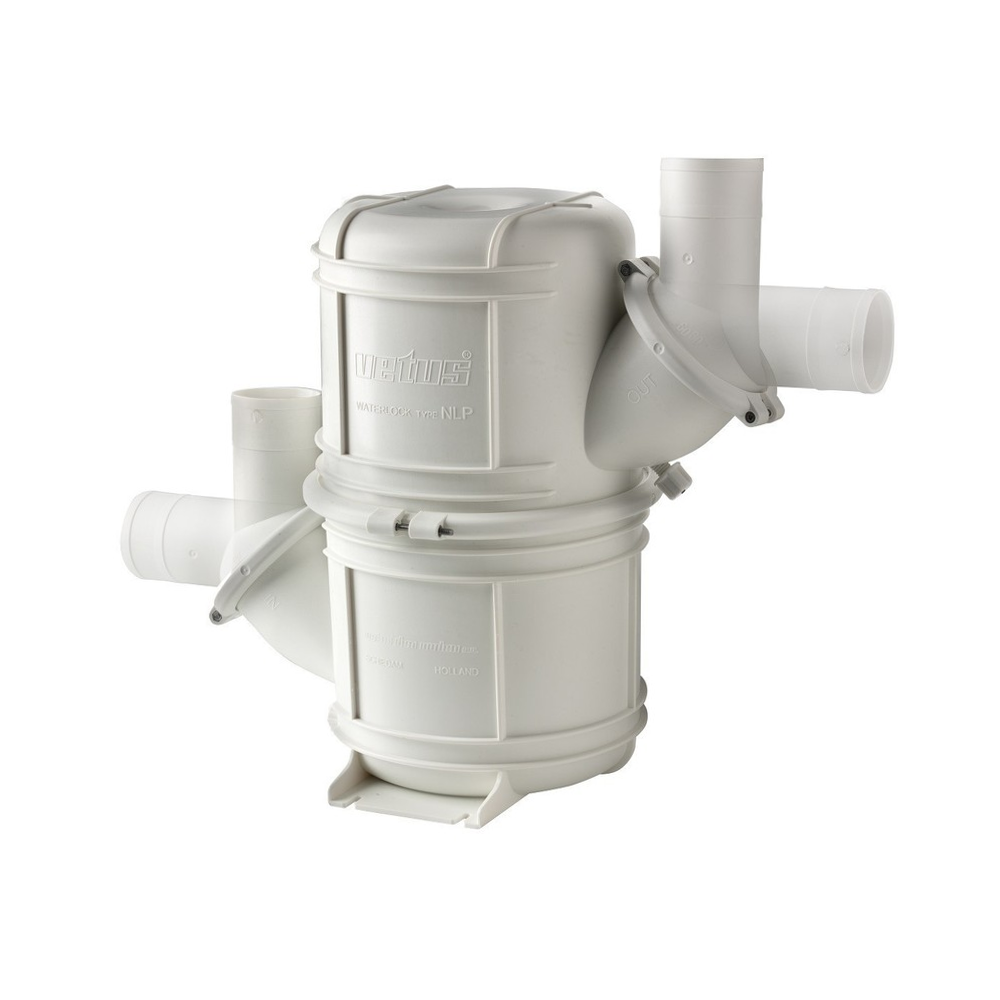Vetus 2 waterlock voor uitlaagslangen met een binnendiameter van 40-50mm, capaciteit 4,5L