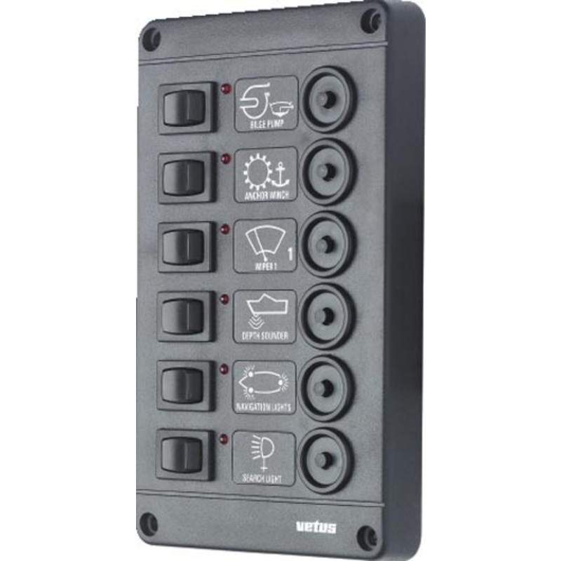 Vetus schakelpaneel met 6 automatische zekeringen