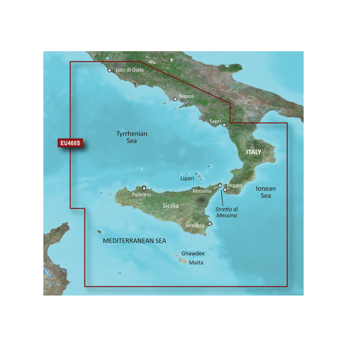Garmin VEU460S zeekaart Sicilië tot Lido di Ostia